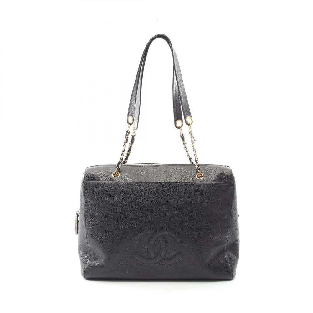 Chanel Coco Mark Tote Bag Leather Grained Calfskin Black